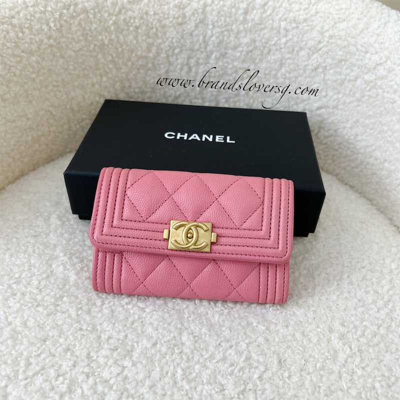 Chanel Boy Small Flap Wallet in Peony Pink Grained Calfskin with Brushed  Gold Hardware  SOLD